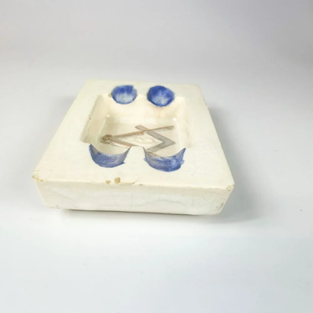 Vintage Rectangular HandPainted Ceramic Ashtray Freemasons Masonic Lodge